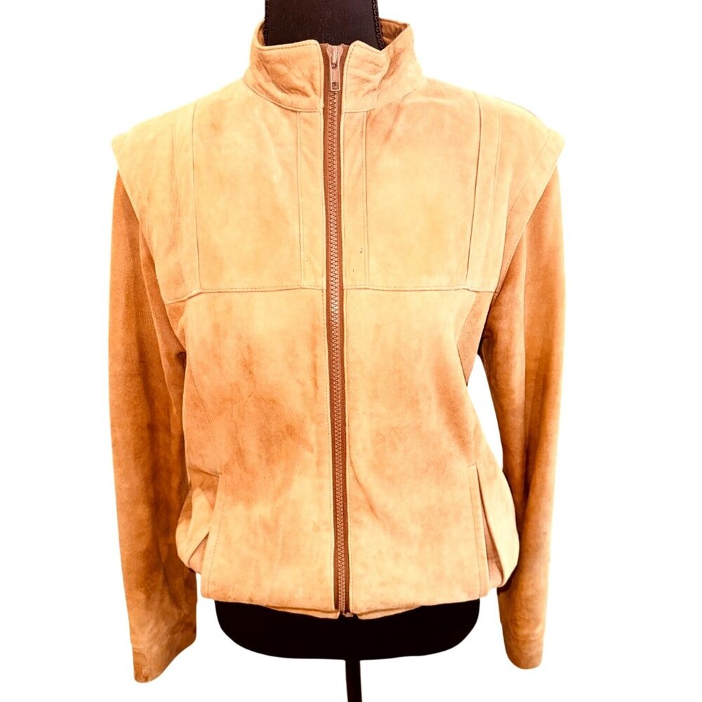 Vintage New England Classic Leather Womens M Camel Leather Bomber Moto Jacket M